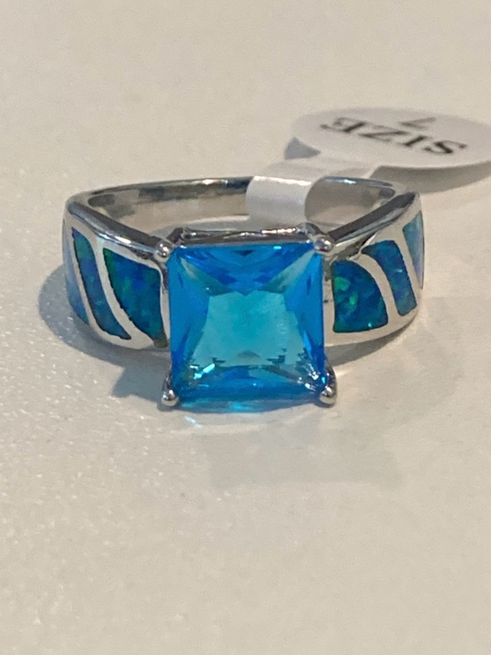 Blue CZ Square-Cut and Blue Opal Ring - Picture 13 of 13